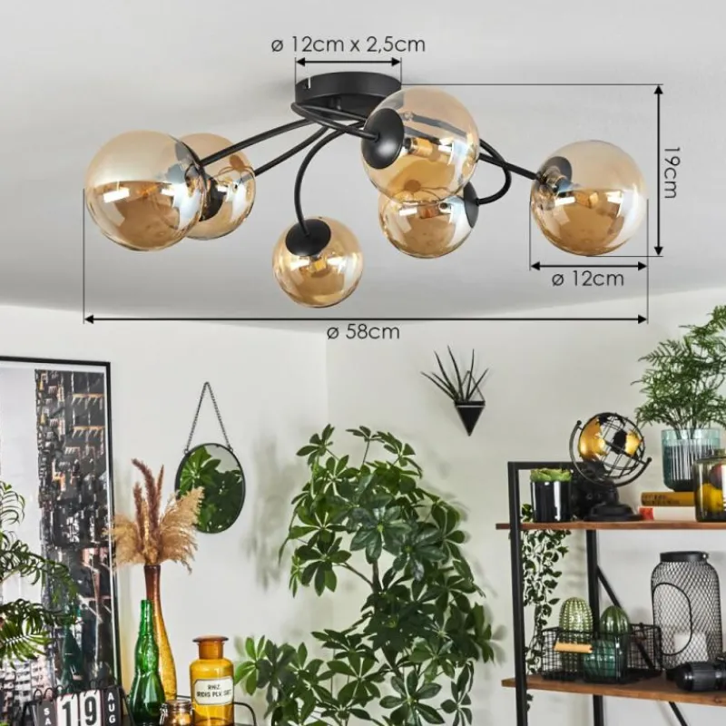 hofstein Plafonnier - Verre Chehalis Ambre, 6 lumières