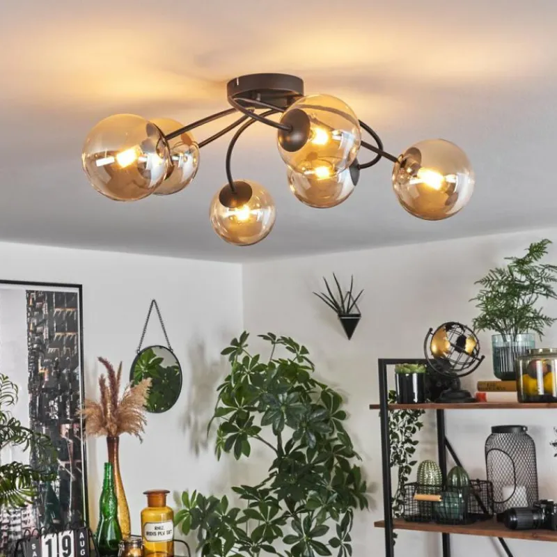 hofstein Plafonnier - Verre Chehalis Ambre, 6 lumières