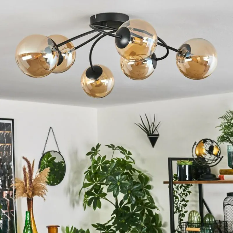 hofstein Plafonnier - Verre Chehalis Ambre, 6 lumières