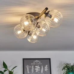 hofstein Plafonnier - Verre Chehalis Clair, 5 lumières