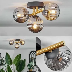 Lampes Dorées-hofstein Plafonnier - Verre Chehalis Or, Noir, 3 lumières