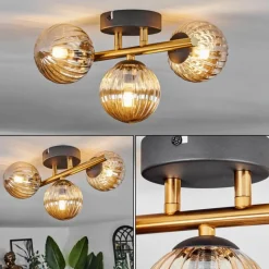 Lampes Dorées-hofstein Plafonnier - Verre Chehalis Or, Noir, 3 lumières