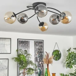 hofstein Plafonnier - Verre Chehalis Ambre, Fumé, 6 lumières