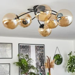 hofstein Plafonnier - Verre Chehalis Ambre, 6 lumières