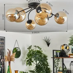 hofstein Plafonnier - Verre Chehalis Ambre, 6 lumières