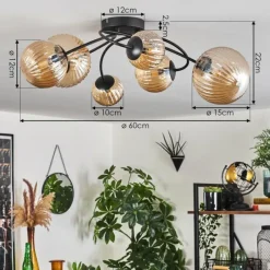 hofstein Plafonnier - Verre Chehalis Ambre, 6 lumières