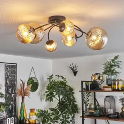 hofstein Plafonnier - Verre Chehalis Ambre, 6 lumières