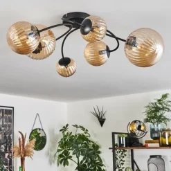 hofstein Plafonnier - Verre Chehalis Ambre, 6 lumières