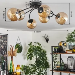 hofstein Plafonnier - Verre Chehalis Ambre, 6 lumières