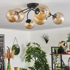 Lampes À Boules-hofstein Plafonnier - Verre Chehalis Ambre, 6 lumières