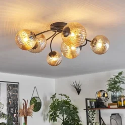 Lampes À Boules-hofstein Plafonnier - Verre Chehalis Ambre, 6 lumières