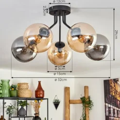 hofstein Plafonnier - Verre Gastor Ambre, Fumé, 5 lumières