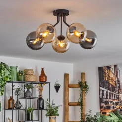 hofstein Plafonnier - Verre Gastor Ambre, Fumé, 5 lumières