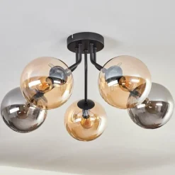 hofstein Plafonnier - Verre Gastor Ambre, Fumé, 5 lumières