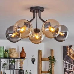 hofstein Plafonnier - Verre Gastor Ambre, Fumé, 5 lumières