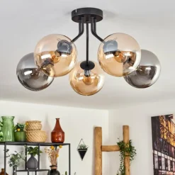 hofstein Plafonnier - Verre Gastor Ambre, Fumé, 5 lumières