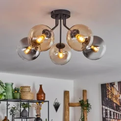 hofstein Plafonnier - Verre Gastor Ambre, Clair, Fumé, 5 lumières