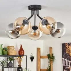 hofstein Plafonnier - Verre Gastor Ambre, Clair, Fumé, 5 lumières