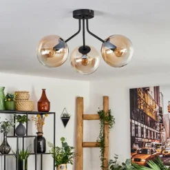 hofstein Plafonnier - Verre Gastor Ambre, Clair, Noir, 3 lumières