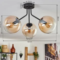 hofstein Plafonnier - Verre Gastor Ambre, Clair, Noir, 3 lumières