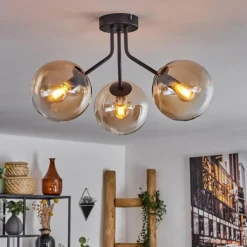 hofstein Plafonnier - Verre Gastor Ambre, Clair, Noir, 3 lumières