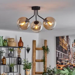 hofstein Plafonnier - Verre Gastor Ambre, Clair, Noir, 3 lumières