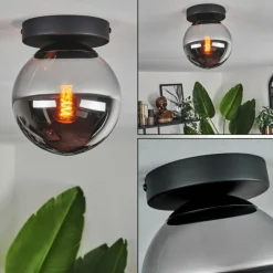 hofstein Plafonnier - Verre Gastor Chrome, Fumé, 1 lumière