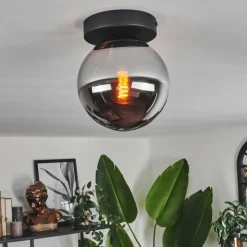 hofstein Plafonnier - Verre Gastor Chrome, Fumé, 1 lumière