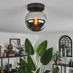 hofstein Plafonnier - Verre Gastor Chrome, Fumé, 1 lumière