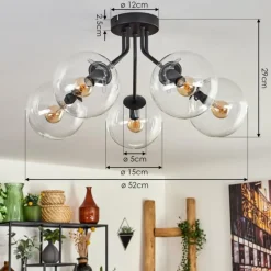 hofstein Plafonnier - Verre Gastor Clair, 5 lumières