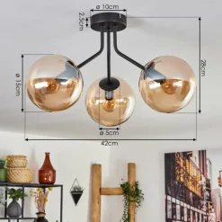 hofstein Plafonnier - Verre Gastor Ambre, 3 lumières