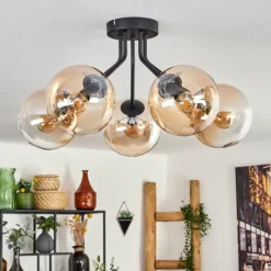 hofstein Plafonnier - Verre Gastor Ambre, Clair, 5 lumières