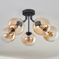 hofstein Plafonnier - Verre Gastor Ambre, Clair, 5 lumières