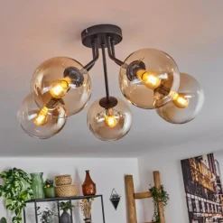 hofstein Plafonnier - Verre Gastor Ambre, Clair, 5 lumières