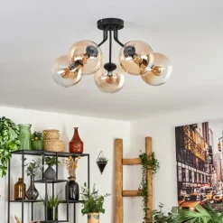 hofstein Plafonnier - Verre Gastor Ambre, Clair, 5 lumières