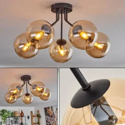 hofstein Plafonnier - Verre Gastor Ambre, 5 lumières