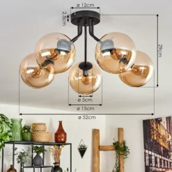 hofstein Plafonnier - Verre Gastor Ambre, 5 lumières