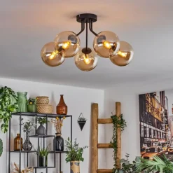 hofstein Plafonnier - Verre Gastor Ambre, 5 lumières