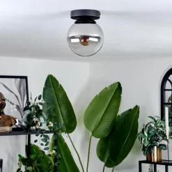 hofstein Plafonnier - Verre Gastor Chrome, Clair, Fumé, 1 lumière