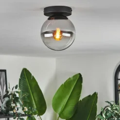 hofstein Plafonnier - Verre Gastor Chrome, Clair, Fumé, 1 lumière