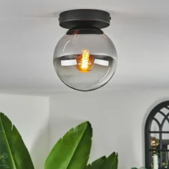 hofstein Plafonnier - Verre Gastor Chrome, Clair, Fumé, 1 lumière