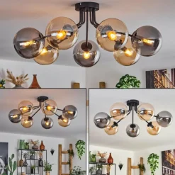 hofstein Plafonnier - Verre Gastor Ambre, Fumé, 7 lumières