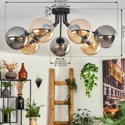 hofstein Plafonnier - Verre Gastor Ambre, Fumé, 7 lumières