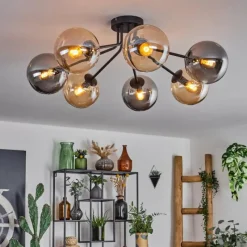 hofstein Plafonnier - Verre Gastor Ambre, Fumé, 7 lumières