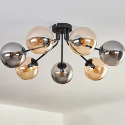 hofstein Plafonnier - Verre Gastor Ambre, Fumé, 7 lumières