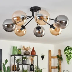 hofstein Plafonnier - Verre Gastor Ambre, Fumé, 7 lumières