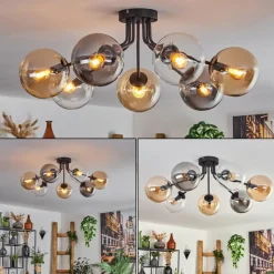 hofstein Plafonnier - Verre Gastor Ambre, Clair, Fumé, 7 lumières