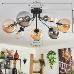 hofstein Plafonnier - Verre Gastor Ambre, Clair, Fumé, 7 lumières