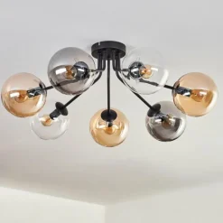 hofstein Plafonnier - Verre Gastor Ambre, Clair, Fumé, 7 lumières