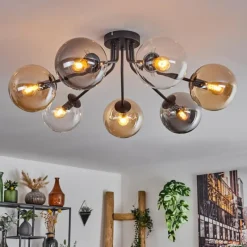 hofstein Plafonnier - Verre Gastor Ambre, Clair, Fumé, 7 lumières